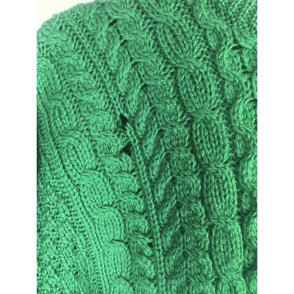 *Flawed Carraig Donn Pure New Wool Cable Knit Fisherman Sweater Green Mens Large - Picture 8 of 11